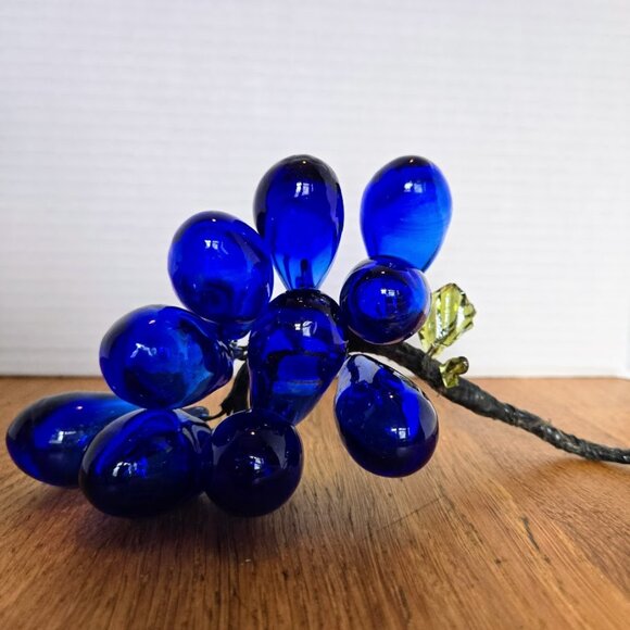 Cobalt Blue Glass Grape Cluster | Mid-Century Modern Vintage Hand Blown Grapes - Picture 2 of 5